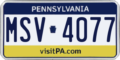 PA license plate MSV4077
