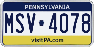 PA license plate MSV4078