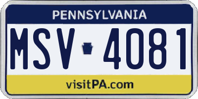 PA license plate MSV4081