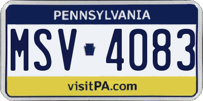 PA license plate MSV4083