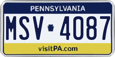 PA license plate MSV4087