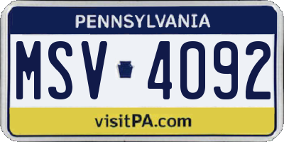 PA license plate MSV4092