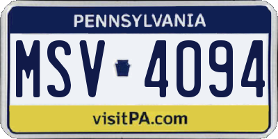 PA license plate MSV4094