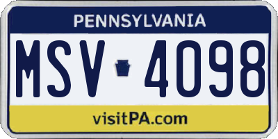 PA license plate MSV4098