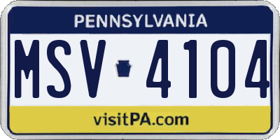 PA license plate MSV4104