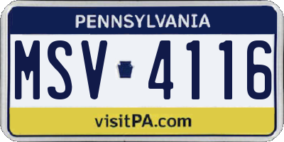PA license plate MSV4116
