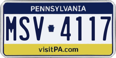 PA license plate MSV4117
