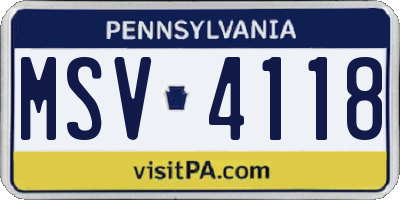PA license plate MSV4118