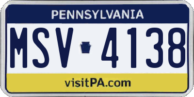 PA license plate MSV4138