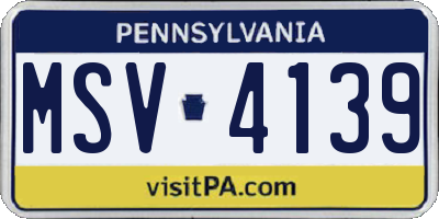 PA license plate MSV4139