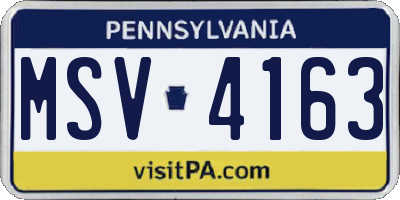 PA license plate MSV4163