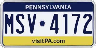 PA license plate MSV4172