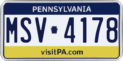 PA license plate MSV4178