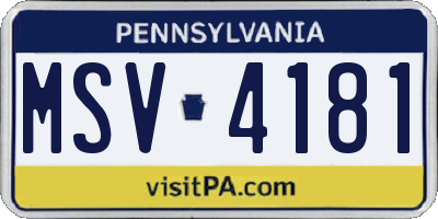 PA license plate MSV4181
