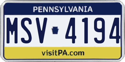 PA license plate MSV4194