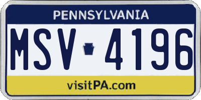PA license plate MSV4196