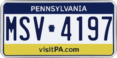 PA license plate MSV4197