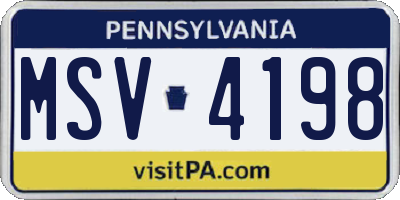 PA license plate MSV4198