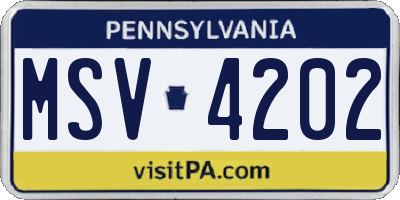 PA license plate MSV4202