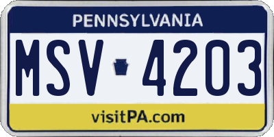 PA license plate MSV4203