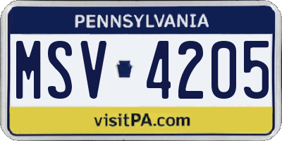 PA license plate MSV4205