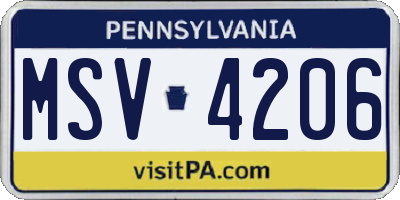 PA license plate MSV4206