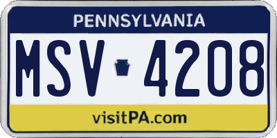 PA license plate MSV4208