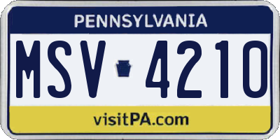 PA license plate MSV4210