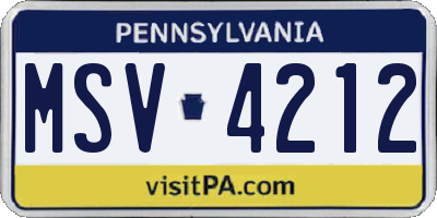 PA license plate MSV4212