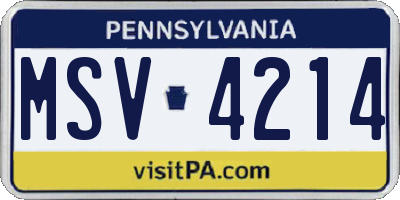 PA license plate MSV4214