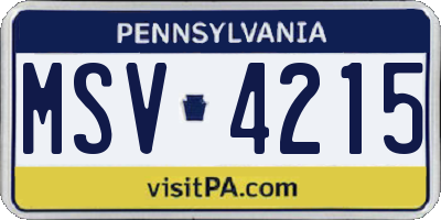PA license plate MSV4215