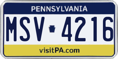 PA license plate MSV4216
