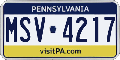PA license plate MSV4217