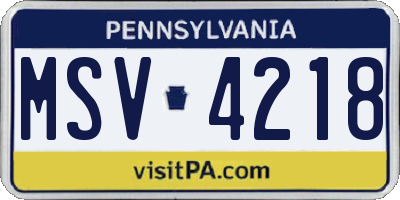 PA license plate MSV4218