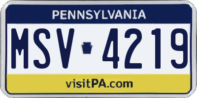 PA license plate MSV4219