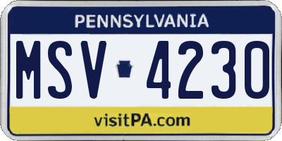 PA license plate MSV4230