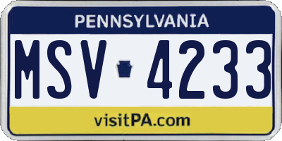 PA license plate MSV4233