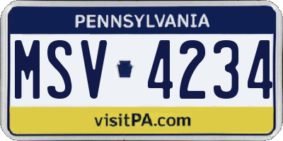PA license plate MSV4234