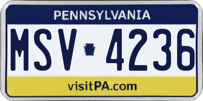 PA license plate MSV4236