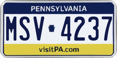 PA license plate MSV4237