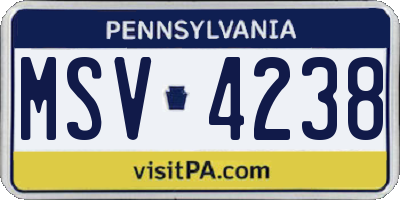 PA license plate MSV4238