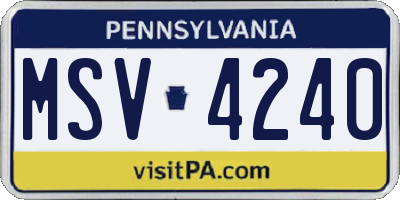 PA license plate MSV4240