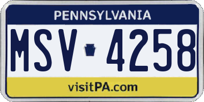 PA license plate MSV4258
