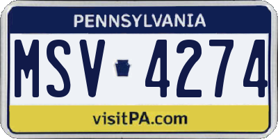 PA license plate MSV4274