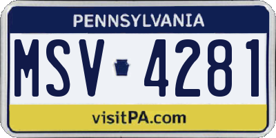 PA license plate MSV4281