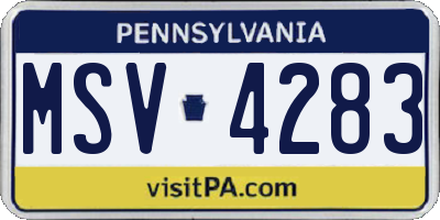 PA license plate MSV4283