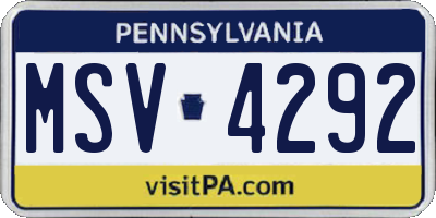 PA license plate MSV4292