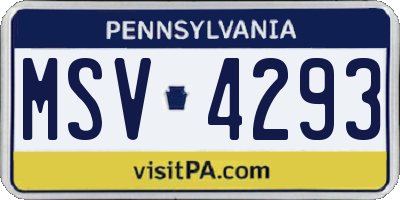 PA license plate MSV4293