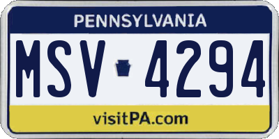 PA license plate MSV4294