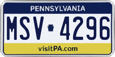 PA license plate MSV4296